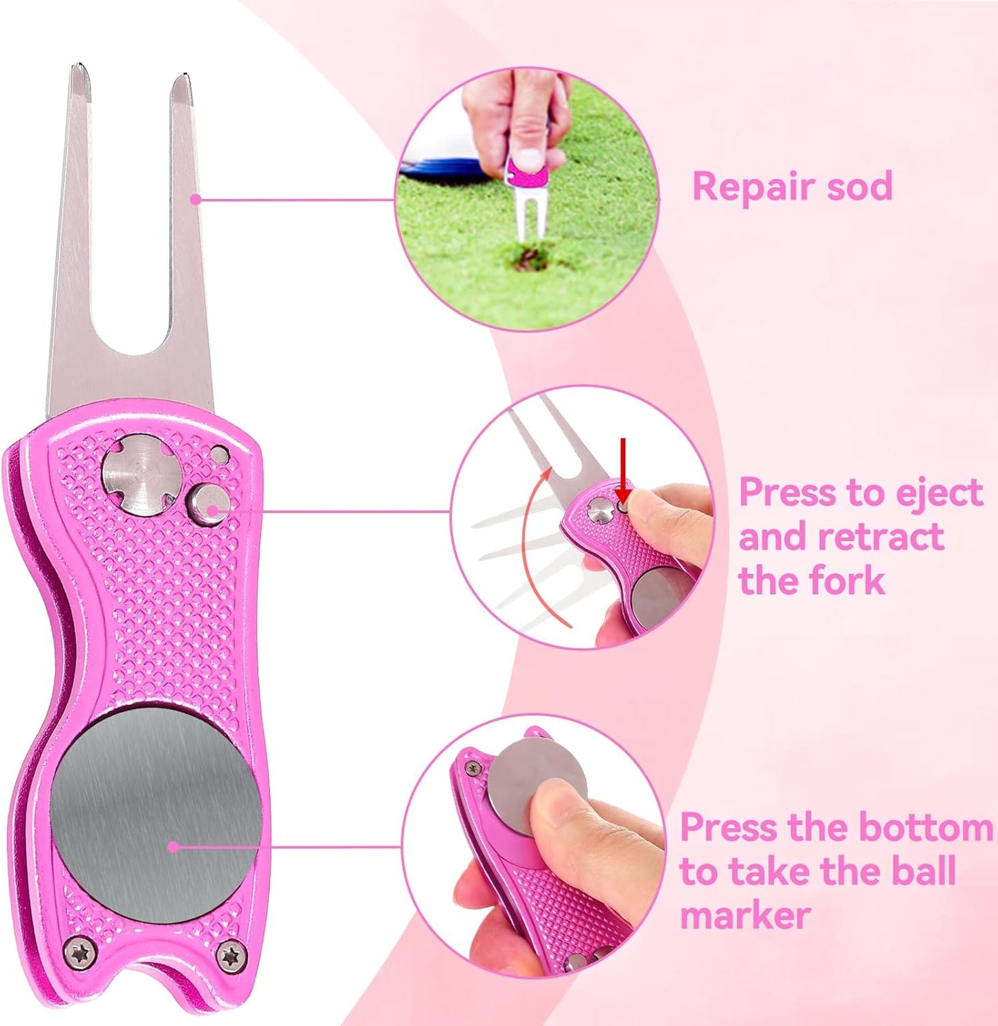 Aulock Golf Towel and Brush Set, Microfiber Towels for Golf Bags, Women Cleaning Kit with Ball Marker Golf Divot Tool Brush, Pink