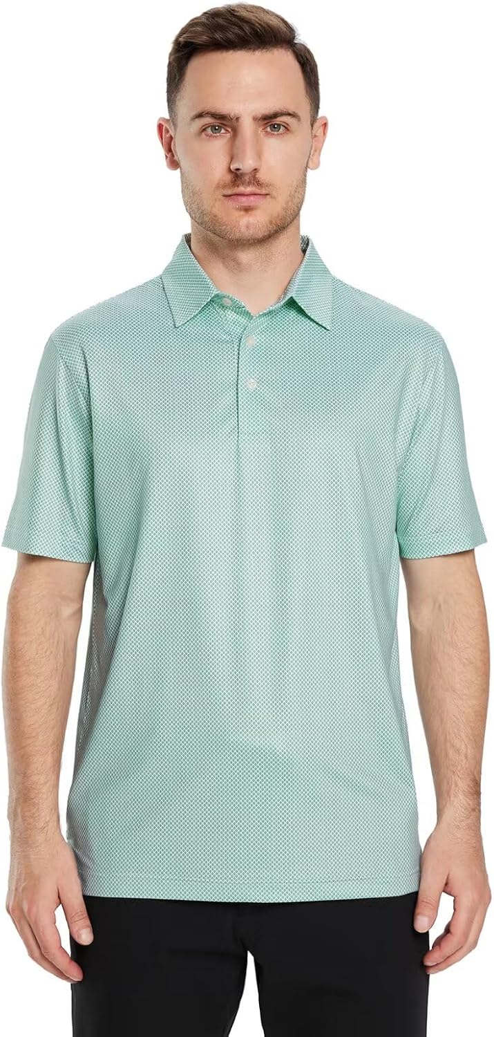 Golf Shirts for Men Dry Fit Short Sleeve Print Performance Moisture Wicking Polo Shirt