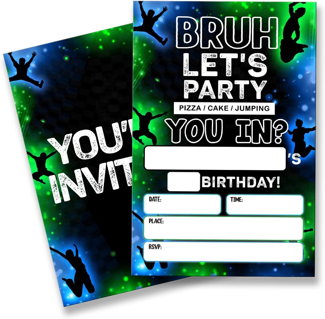 Jump Birthday Invitation Supplies with Envelopes Set of 20 Bruh Birthday Party Invitation Fill in Blank, Double Sided
