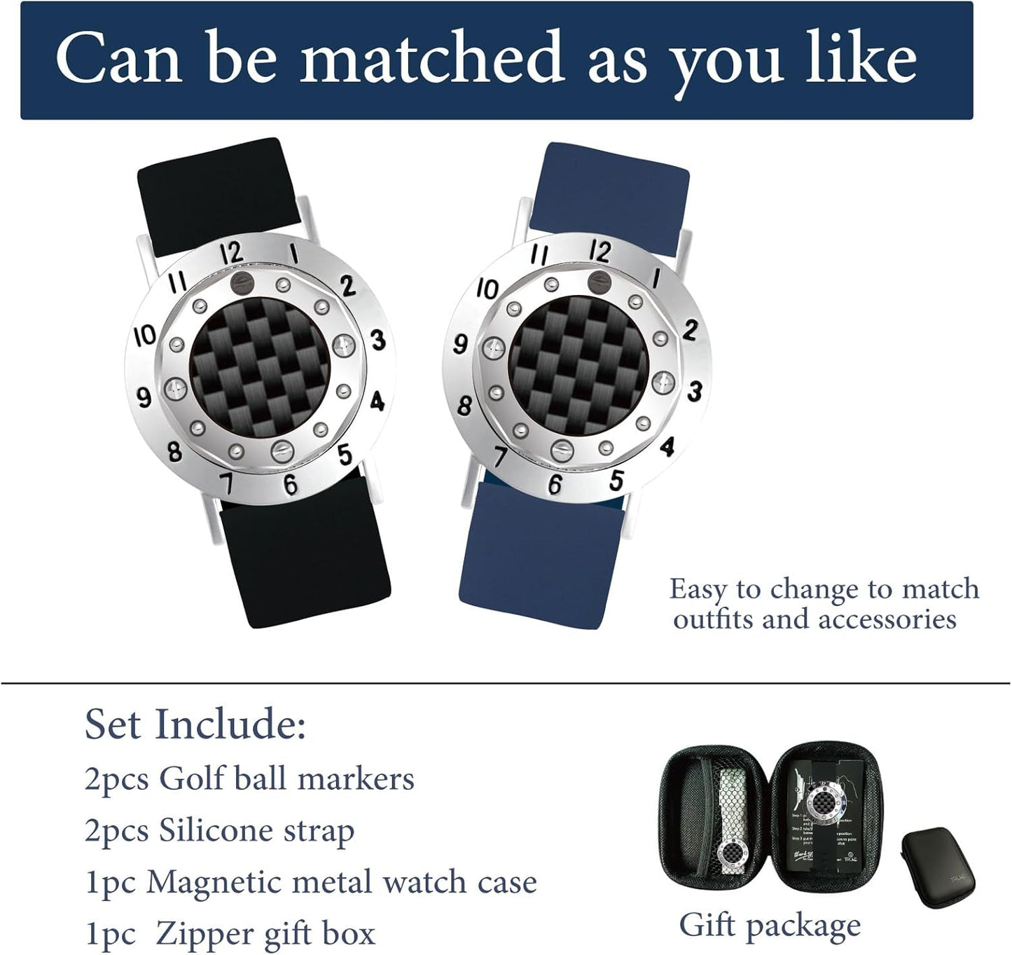 Golf Ball Marker with Carbon Fiber Ball Marker Bracelet, Golf Accessories, Golf Gifts, Golf Counter for Men Women