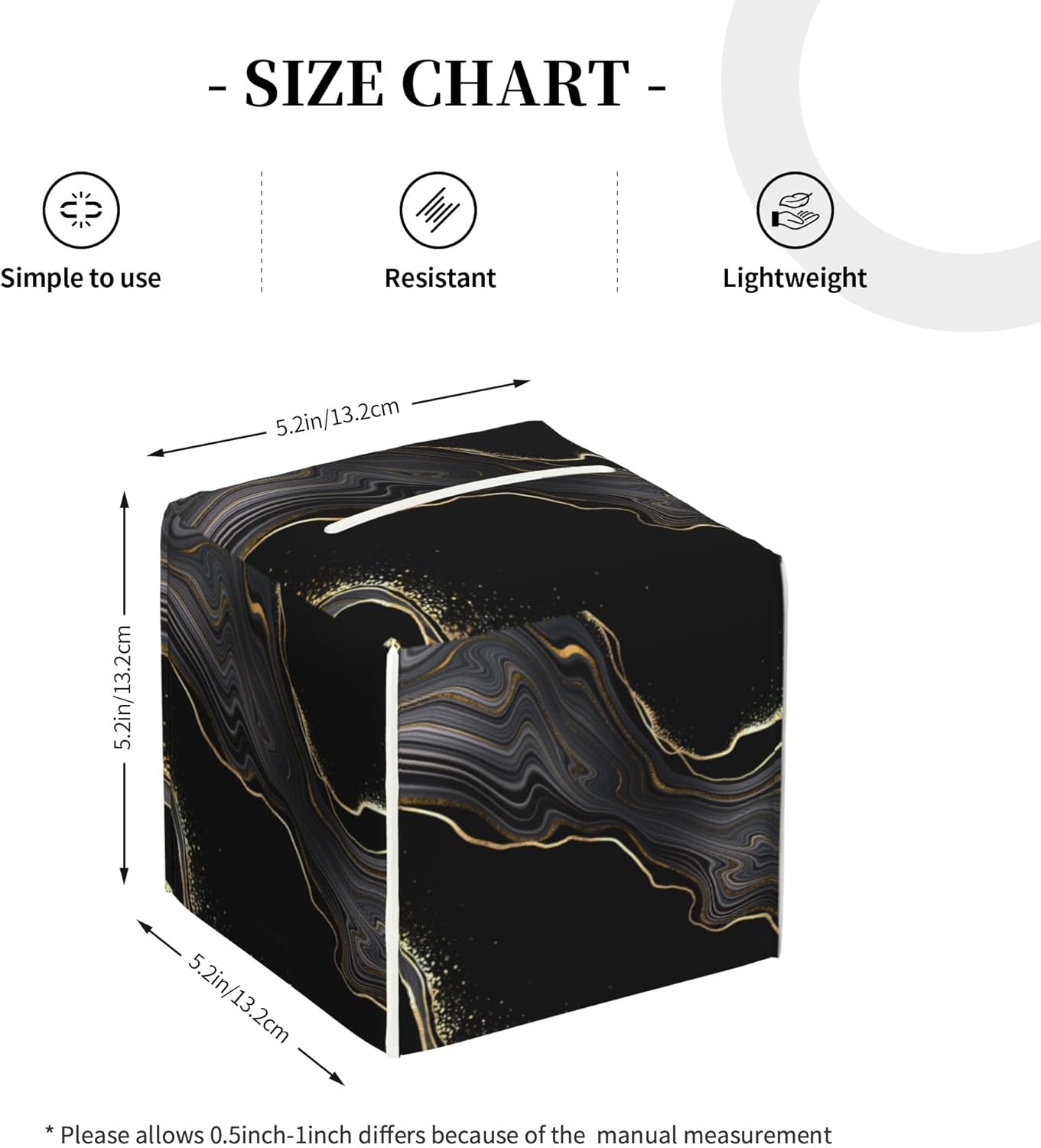 Black Gold Marble Tissue Box Cover Square, Abstract Marble Texture Tissue Box Holder Waterproof Leather Facial Paper Organizer Dispenser for Bathroom Home Car Nightstand Vanity Desk
