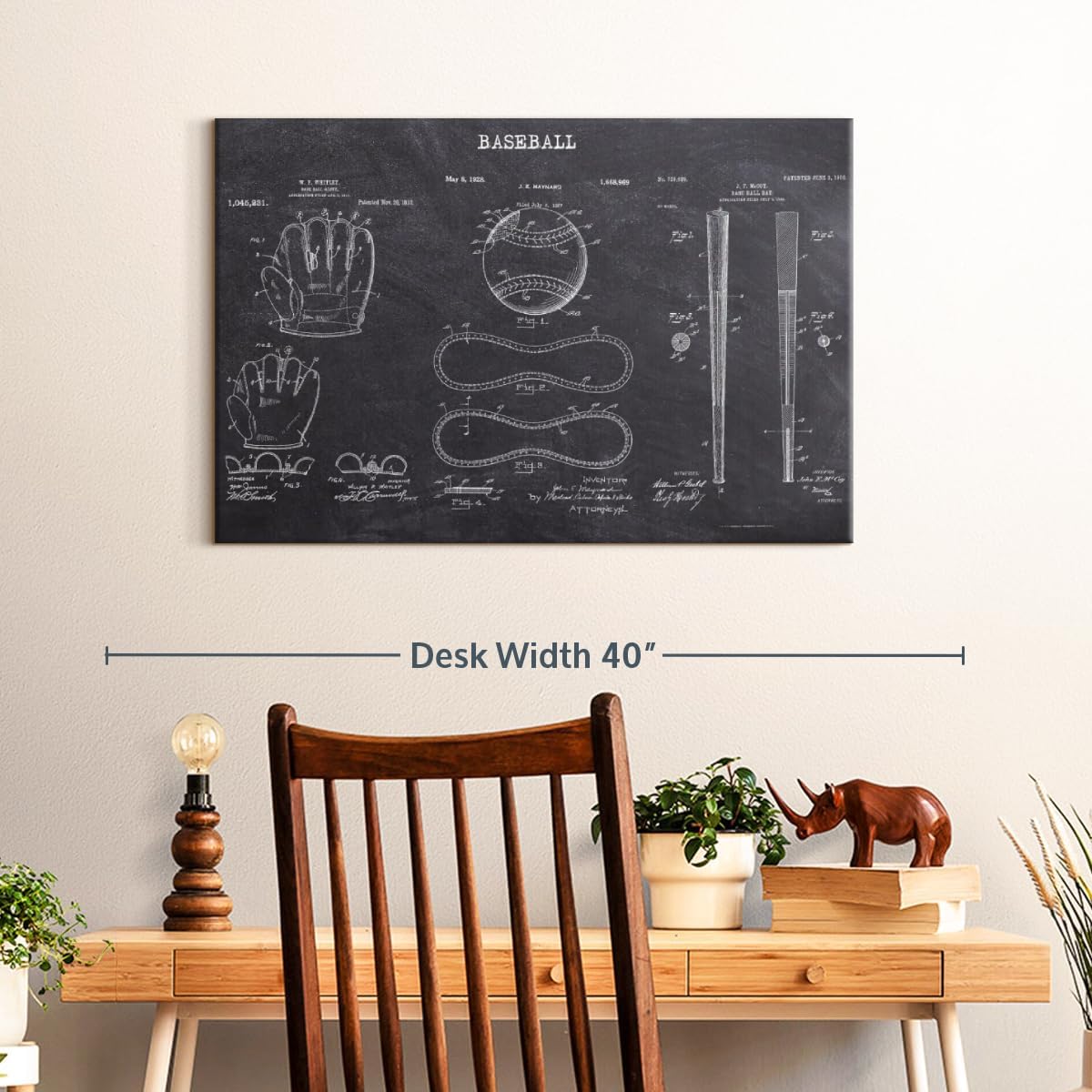 ElephantStock Baseball Patents Canvas - 1 Panel Sports Patent Wall Art Decor - Sports Decorations for Boys Room - Wall Art and Office Decor - 30" X 20"