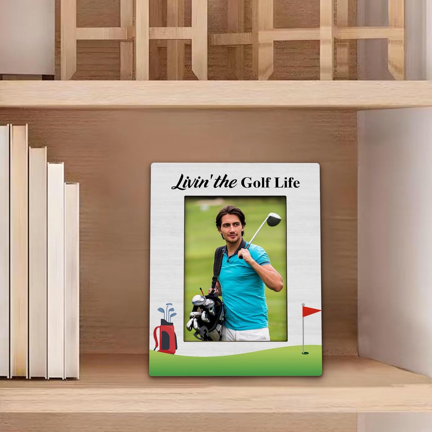 Golf Gifts Picture Frame 5x7, Gifts for Golfers Photo Frame, GolfGifts for Golfers Friends Women Men Dad, Livin'The Golf Life Holiday Wooden Picture Photo Frames for Desk Home Room Decor
