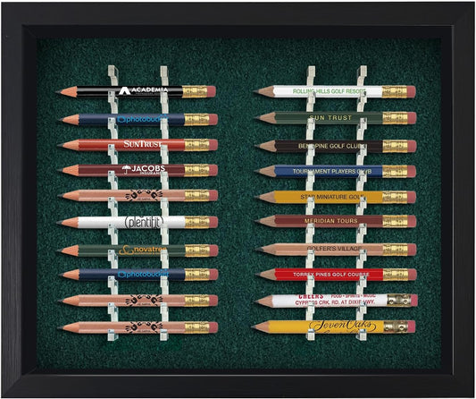 Golf Pencil Display Case, Holds 20 Round or Hexagonal Golf Pencils, Wall-Mount or Desktop Display Frame for Golf Tees, Home or Office Golf Decor and Collectibles