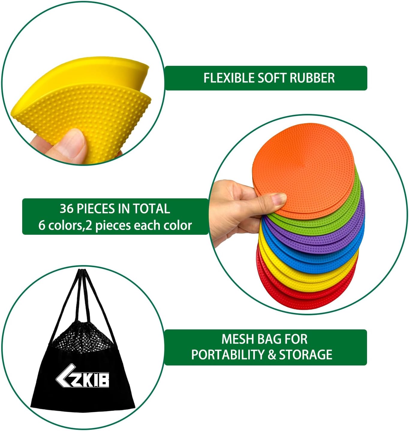 Spot Markers 4.72/9 Inch 12/24/36 Pcs Anti-Slip Agility Floor Markers,Colorful Flat Field Gym Classroom Floor Spots Set for Indoor Outdoor Soccer Basketball Sports Speed Training and Drills