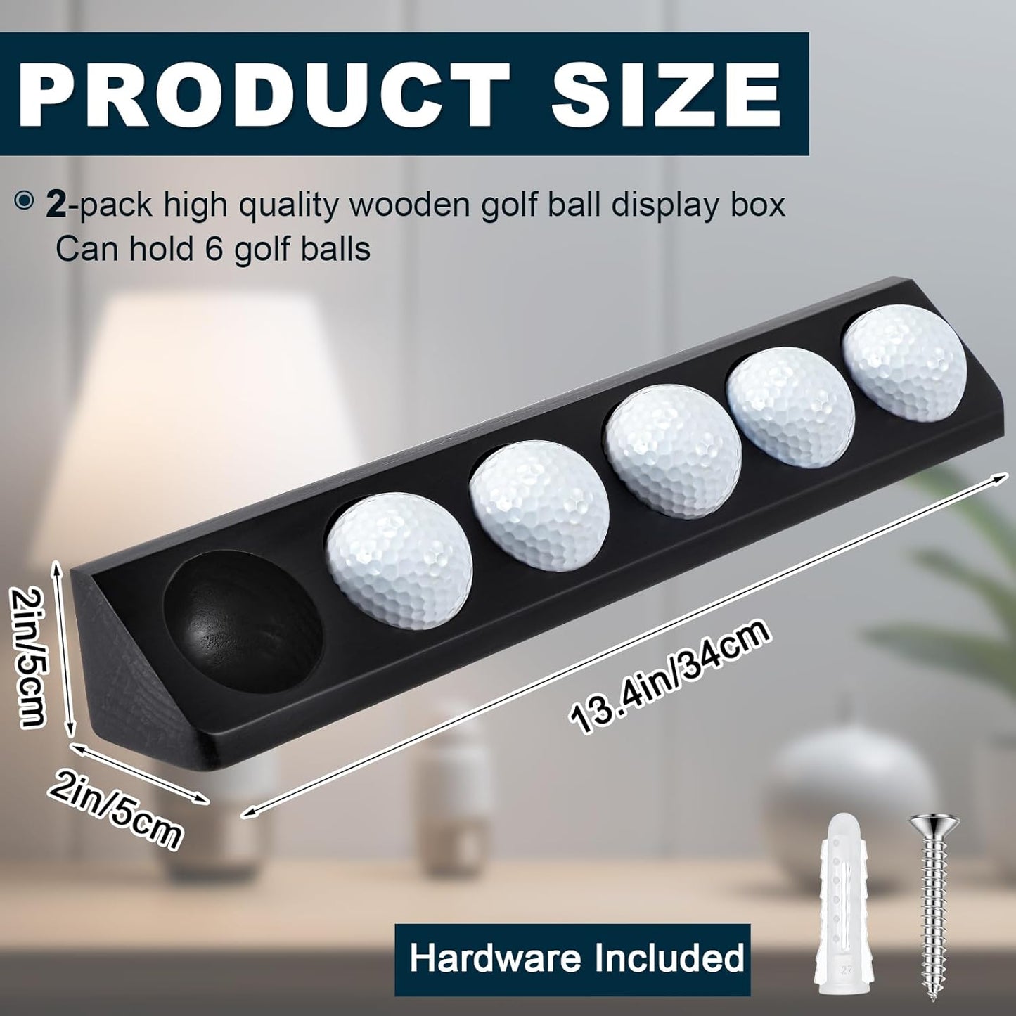 1 Pack Wooden Golf Ball Display Case 6 Standard Size Wall Mount Golf Ball Stand Holder Display for Collector Sport Memorabilia Accessories Gift (Black)