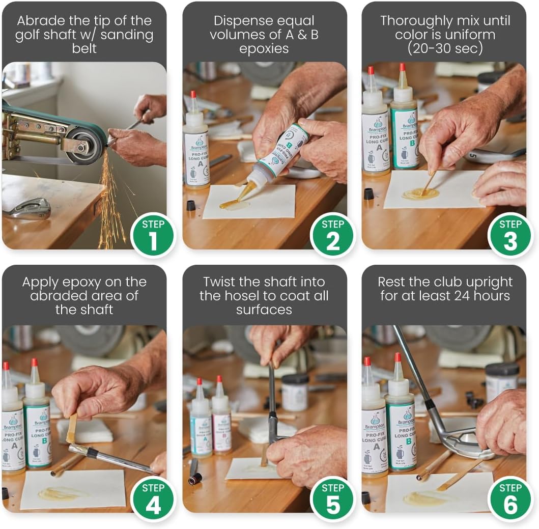 Brampton PRO-FIX Long Cure Golf Epoxy, 20-Min Full-Set Work Life, Extra Strength, Impact Resistant, 2-Part Epoxy Glue Kit for Golf Clubs, Shafts, Heads, Drivers, Putters, 1:1 Mix