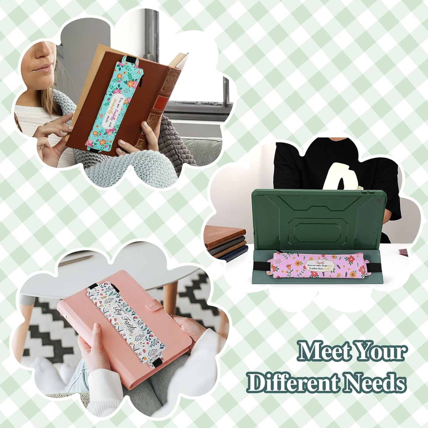 MoKo Elastic Pen Holder for Notebook, 4 Pieces PU Leather Pencil Case with Adjustable Band, Stationery School Supplies Zipper Bag for Planners, Journals, Book