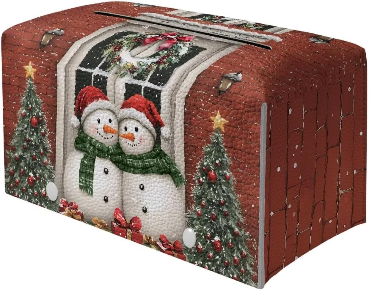 Christmas Cute Tissue Box Cover Snowman Tissue Box Rectangle Soft Leather Tissue Box with Bottom Belt for Table Desk Countertop Decorations for Home