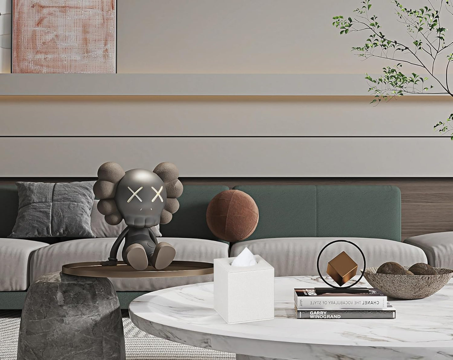 Tissue Box Cover Square Tissue Box Holder for Bathroom (Beige)