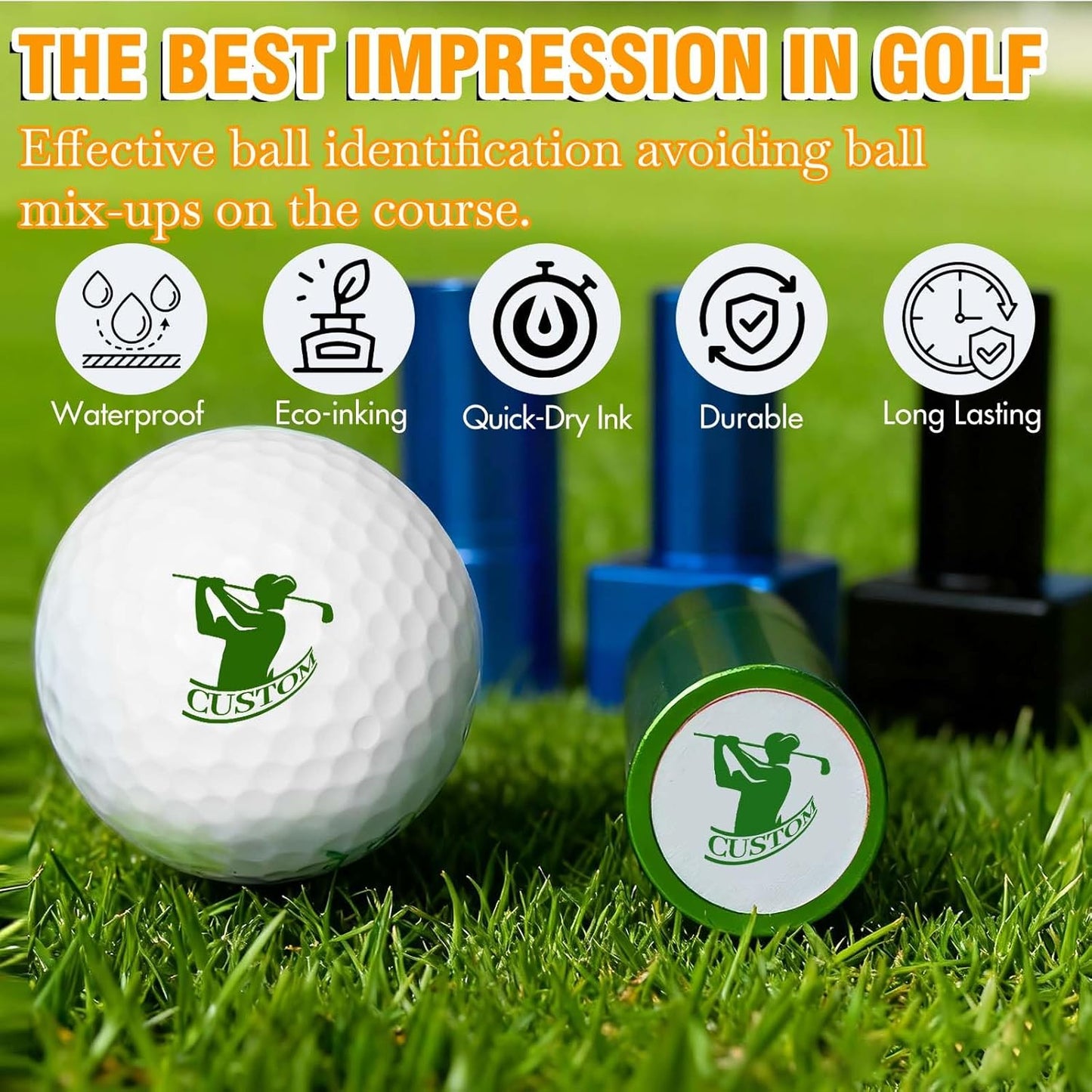 ONFAON Custom Golf Ball Stamp, Personalized Name Golf Ball Marker Stamp with Monogram Logo, Reusable Inking Customized Golf Stamper Accessories Gifts for Golfers