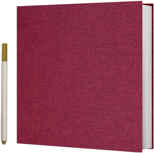 Vienrose Photo Album Self Adhesive 4x6 5x7 3x5 8x10 10x12 Scrapbook Album DIY Scrap Book with A Metallic Pen (13"x12.6" 60 Pages, Red)