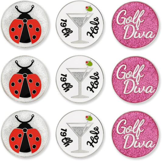 PinMart’s Mix Bundle Pack of 9 Golf Ball Markers - Golf Accessories for Men and Women – United States Eagle and American Flag Magnetic Ball Markers Set of 9