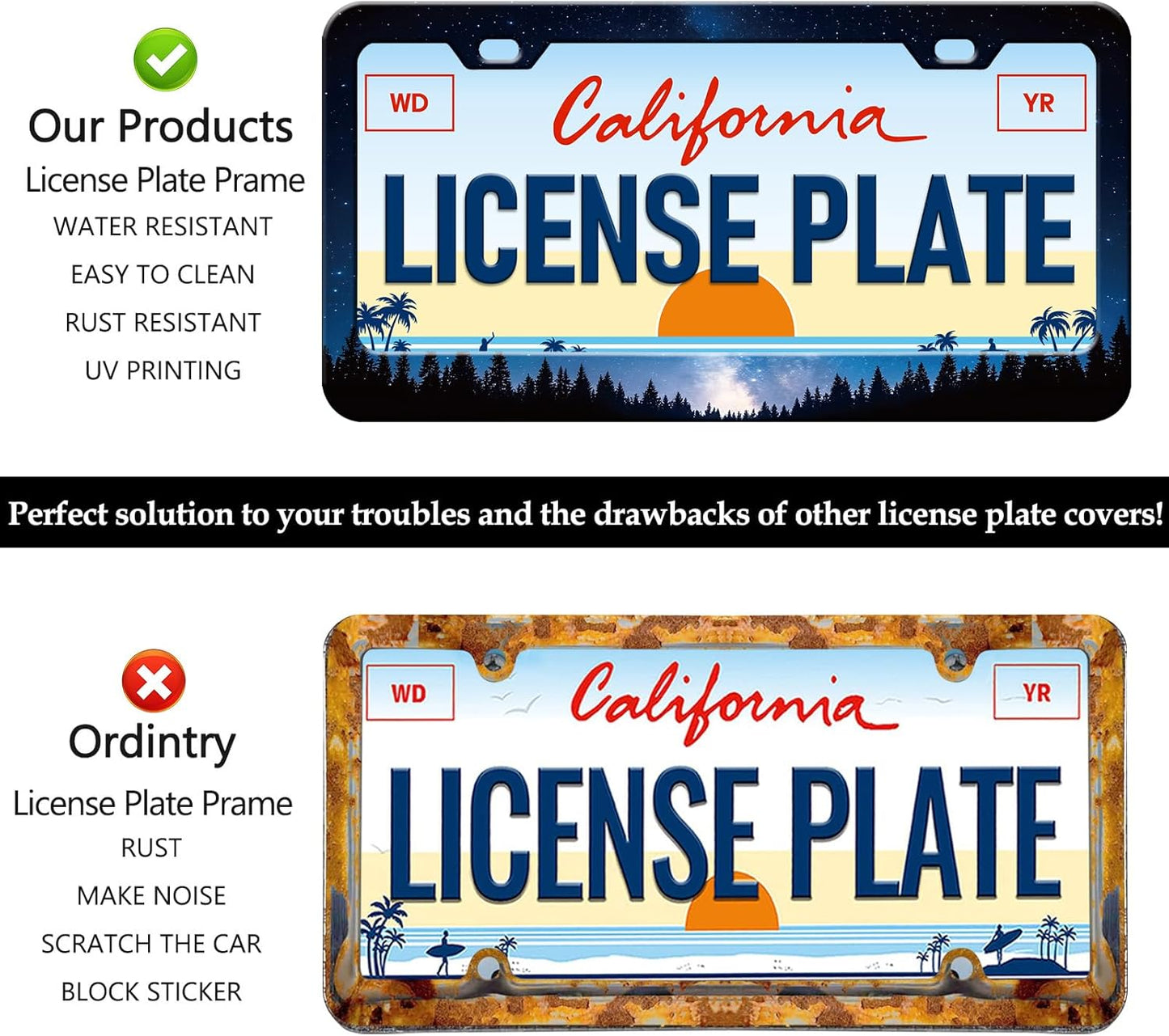 Galaxy Forest License Plate Frames - 2 Pack Front Rear Starry Sky License Plates Holder Covers, Aluminum Metal Rust-Proof Waterproof Car Tag Frame with Screws Fasteners Caps