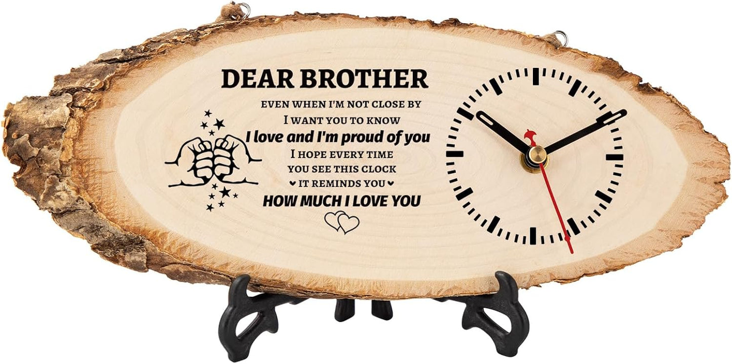 BeauGift Gifts for Brother, Christmas Wooden Clock Gift for Brothers from Sister Men Friend,Brothers Christmas Birthday Present for Brother in Law to My Brother