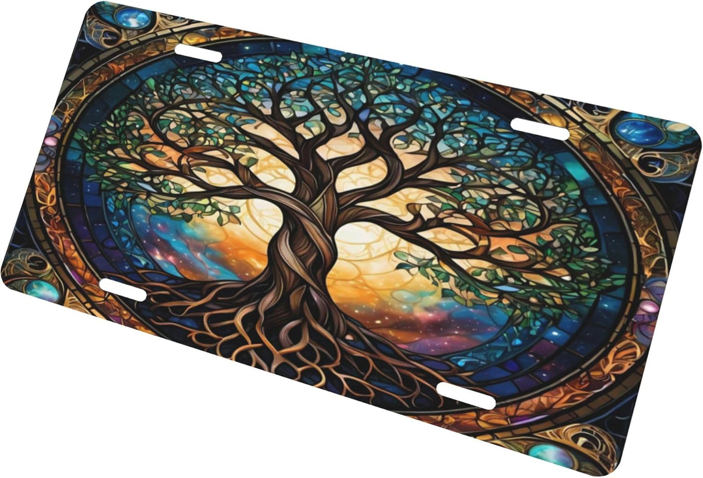 Tree of Life Abstract Colorful License Plate Funny Aluminum Front License Plates Decorative Waterproof Rust-Free Metal Car Plate Covers for Women Men Car Tag Accessories fit Truck SUV Rv 12 X 6 Inch