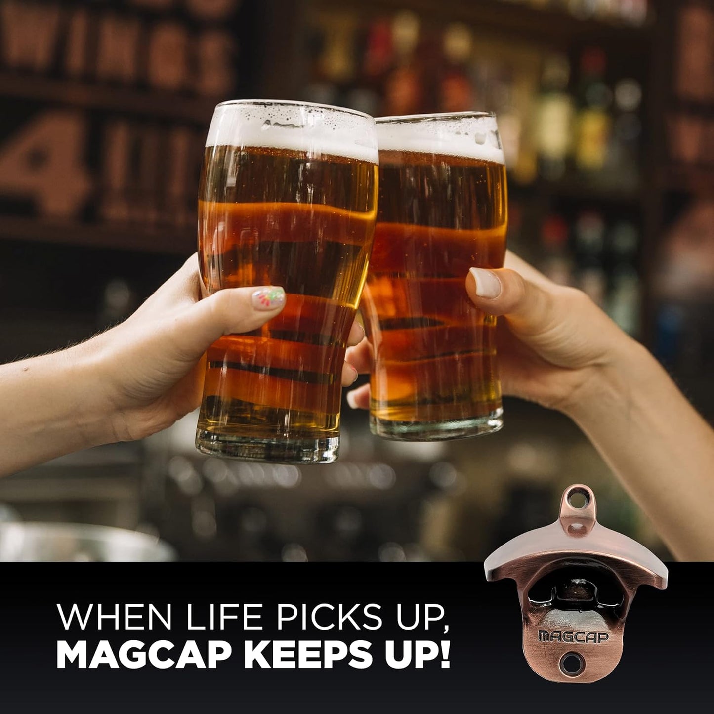 Outdoor Bottle Opener Wall Mounted - Style Magnetic Beer Bottle Opener that Catches Caps - Easy to Install and Incredibly Convenient