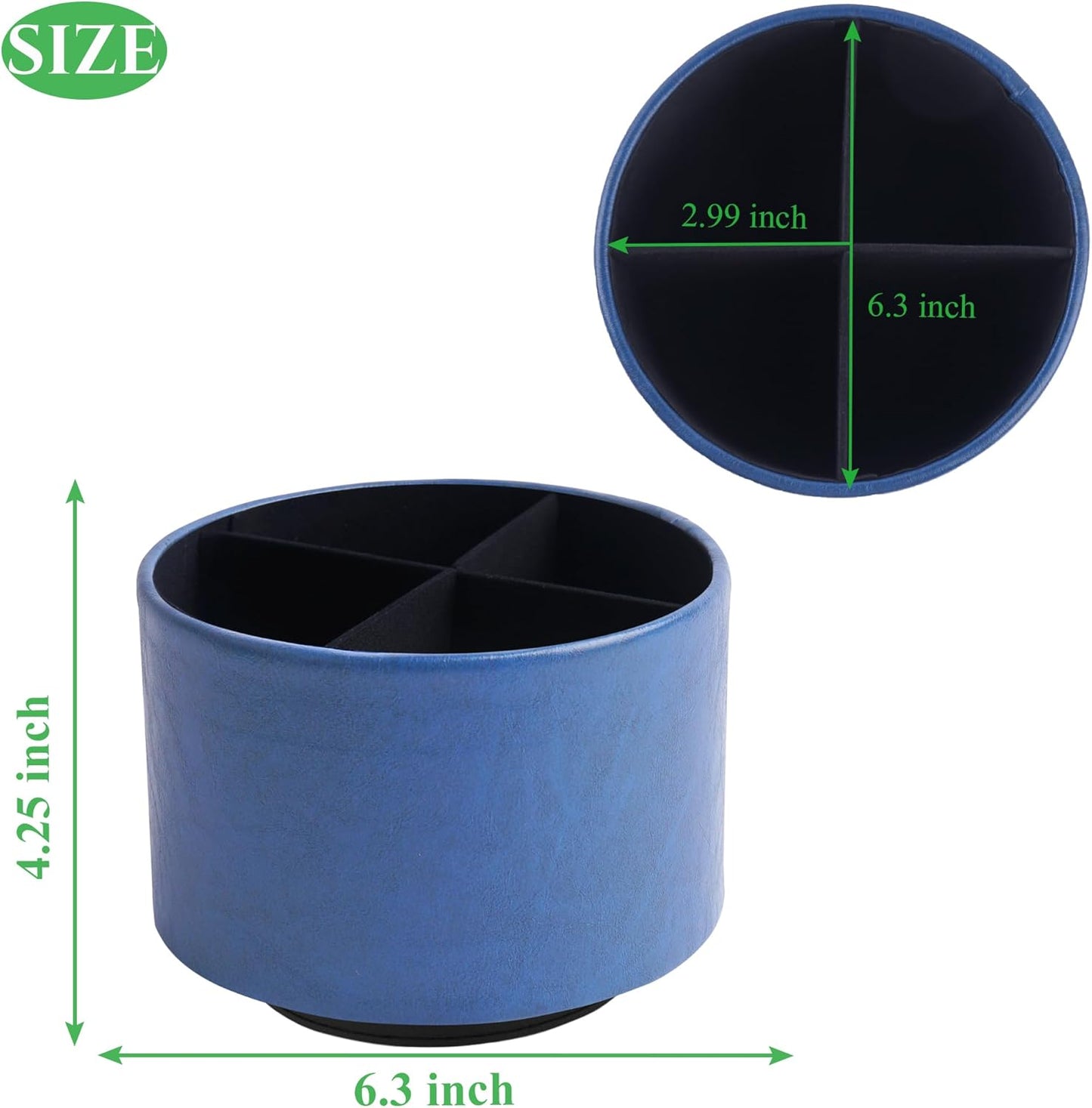 Hennaja Round Leather Art Supply Organizer,Remote Control Holder,360 Degree Spinning,Multi-Functional Pencil Holder,4 Compartments Desktop Stationary Organizer(1-Oil Blue2)