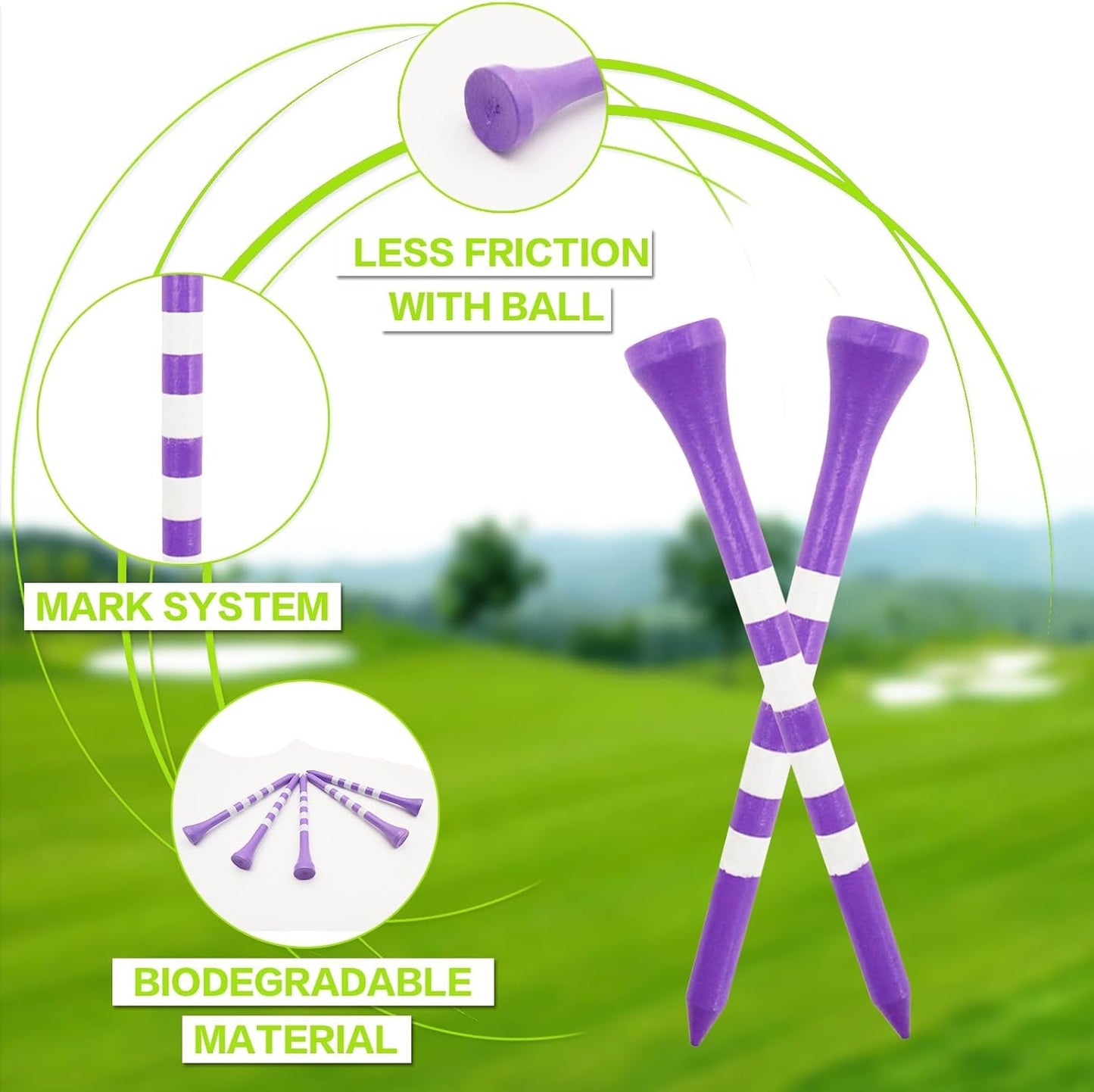 FINGER TEN Golf Tees Wood 3 1/4 2 3/4 Inch Wooden Bamboo 50/120 Count, Durable Biodegradable Colored Bulk Tee 70mm 83mm