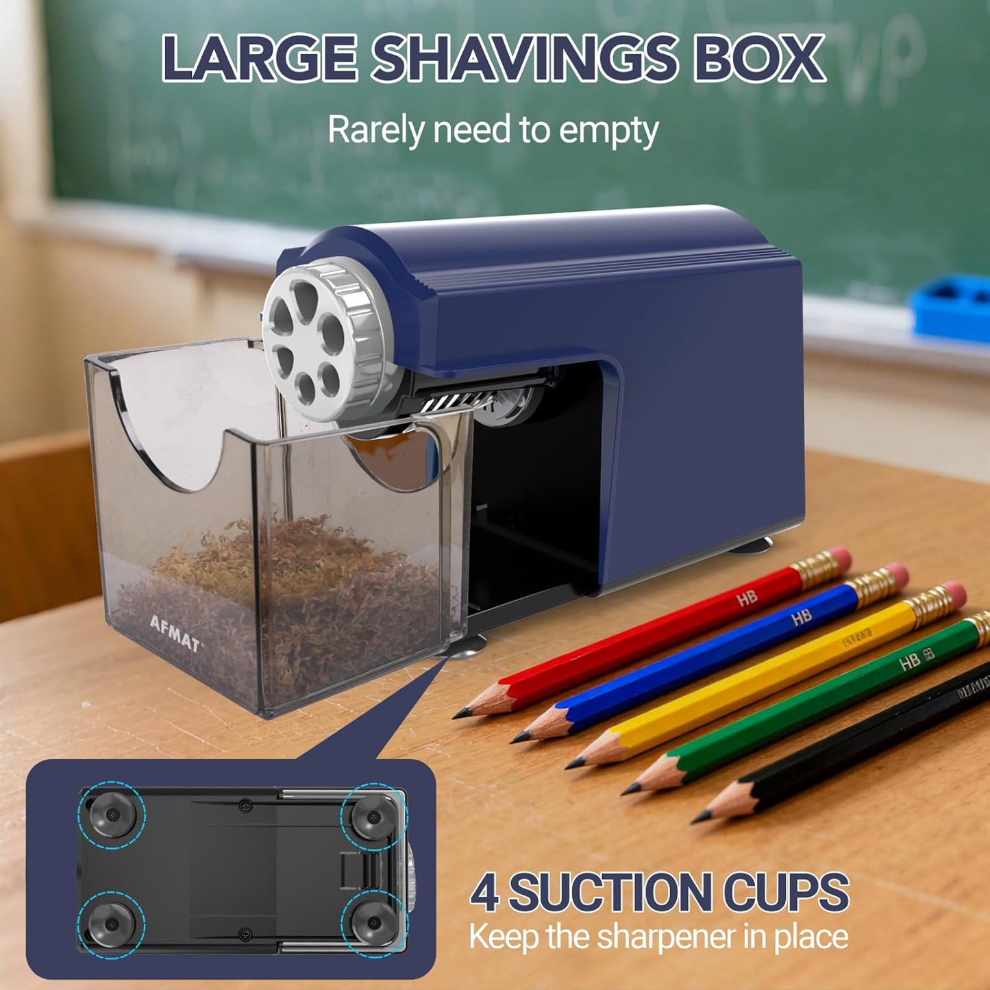 AFMAT PSD4 Electric Pencil Sharpener Heavy Duty, 6 Holes, Cordless & Rechargeable, Super Fast, Auto Stop, 10K+ Uses, Classroom Pencil Sharpener for 6-11mm No.2/Large/Colored Pencils, Blue