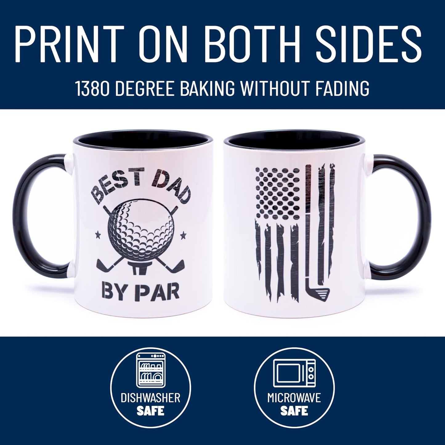 decorluxes Golf Gifts for Dad 11oz Ceramic Mug, Best Dad by Par Mug, Funny Golf Gift for Men, Husband, Gifts for Father’s Day, Birthday (Design 1)