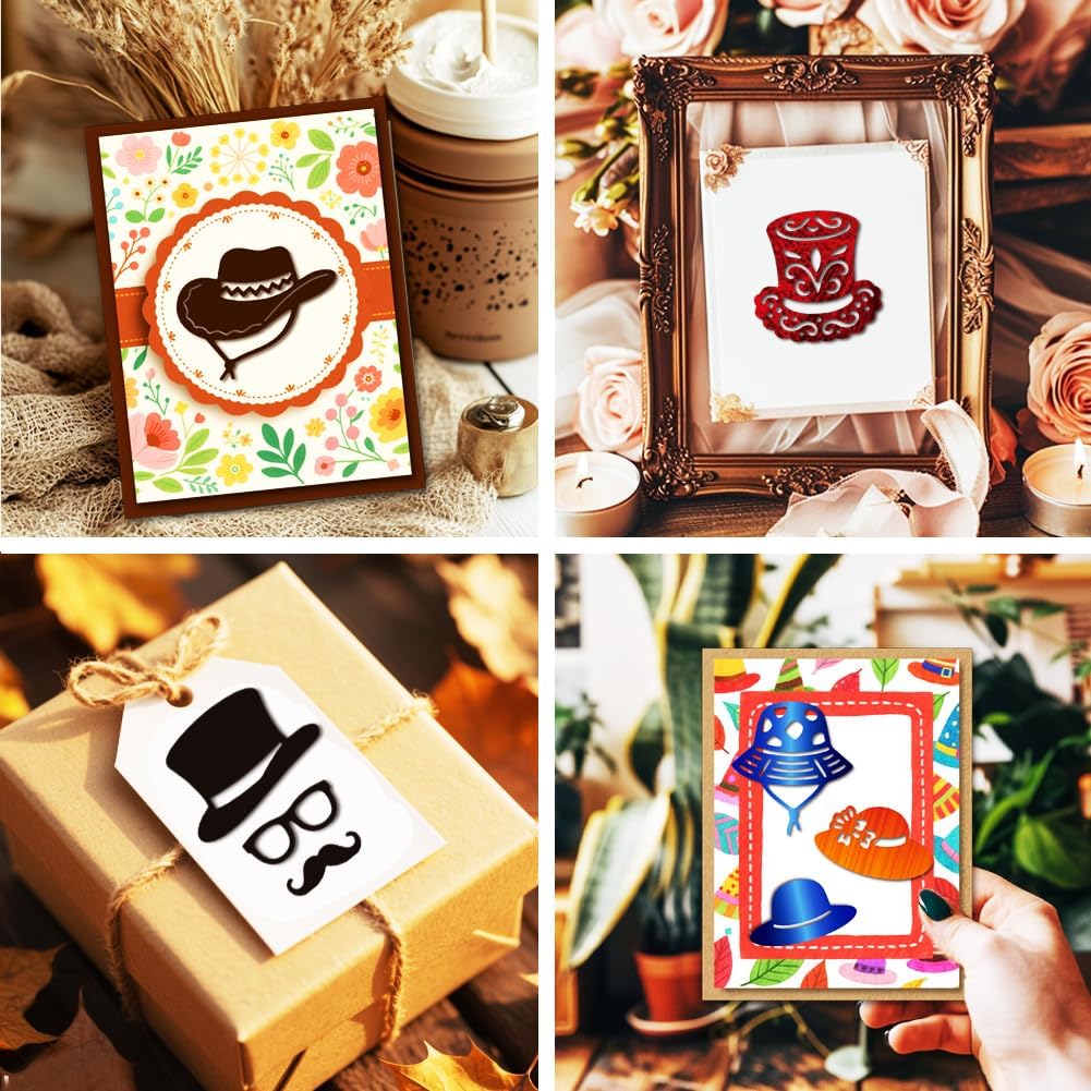 MAYJOYDIY Hat Theme Metal Die Cuts Cowboy Hat Magic Hats Cutting Dies Glasses Moustache Tie Embossing Stencils Scrapbooking Tool for DIY Scrapbooking Craft Card Making Album Gift Decor