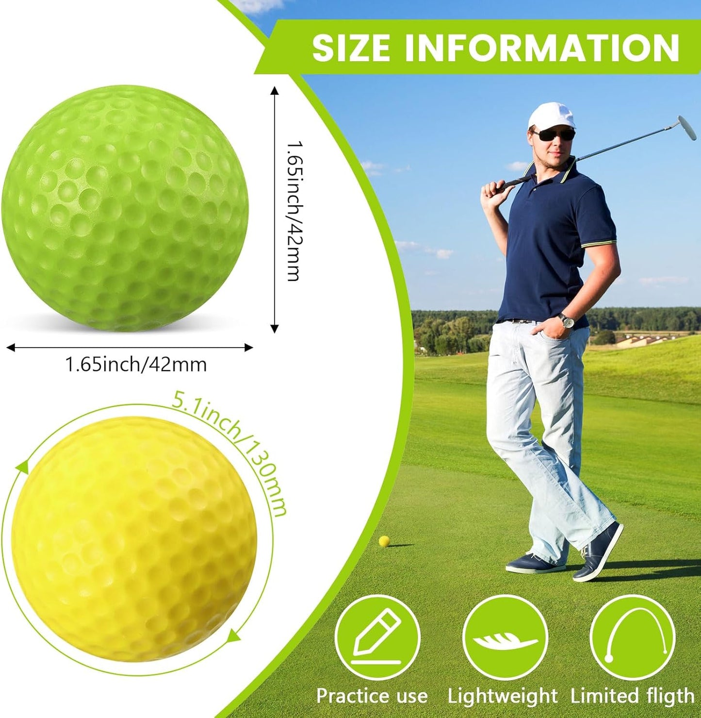 Junkin 80 Pcs Foam Golf Balls Rubber Practice Balls Realistic Feel and Flight Sport Training for Indoor or Outdoor Backyard Golf Training