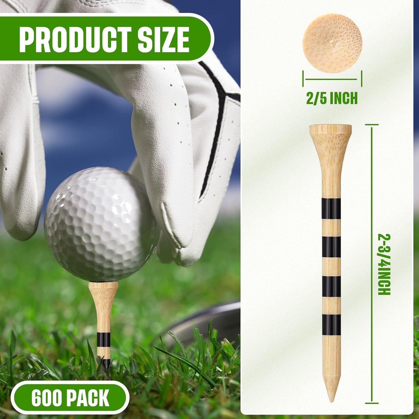 Mudder 600 Pack Golf Tees Bulk Wooden Golf Tees Wood for Men Balls Accessories