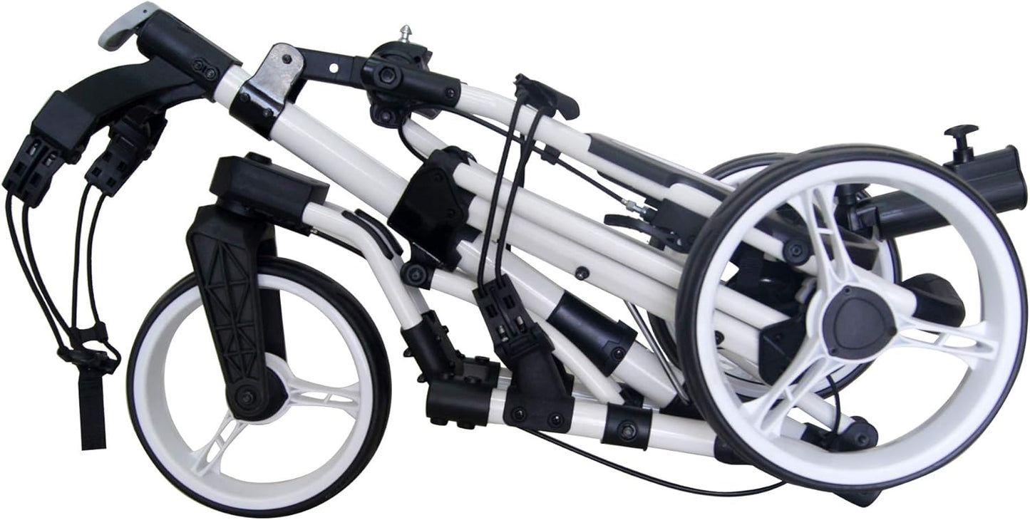 Golf Push Cart 3 Wheel with 360 Rotating Front Wheel, One Second to Open & Close, Lightweight Folding Golf Pull Cart with Foot Brake, Umbrella Holder, Cup Holder, & Storage Compartment