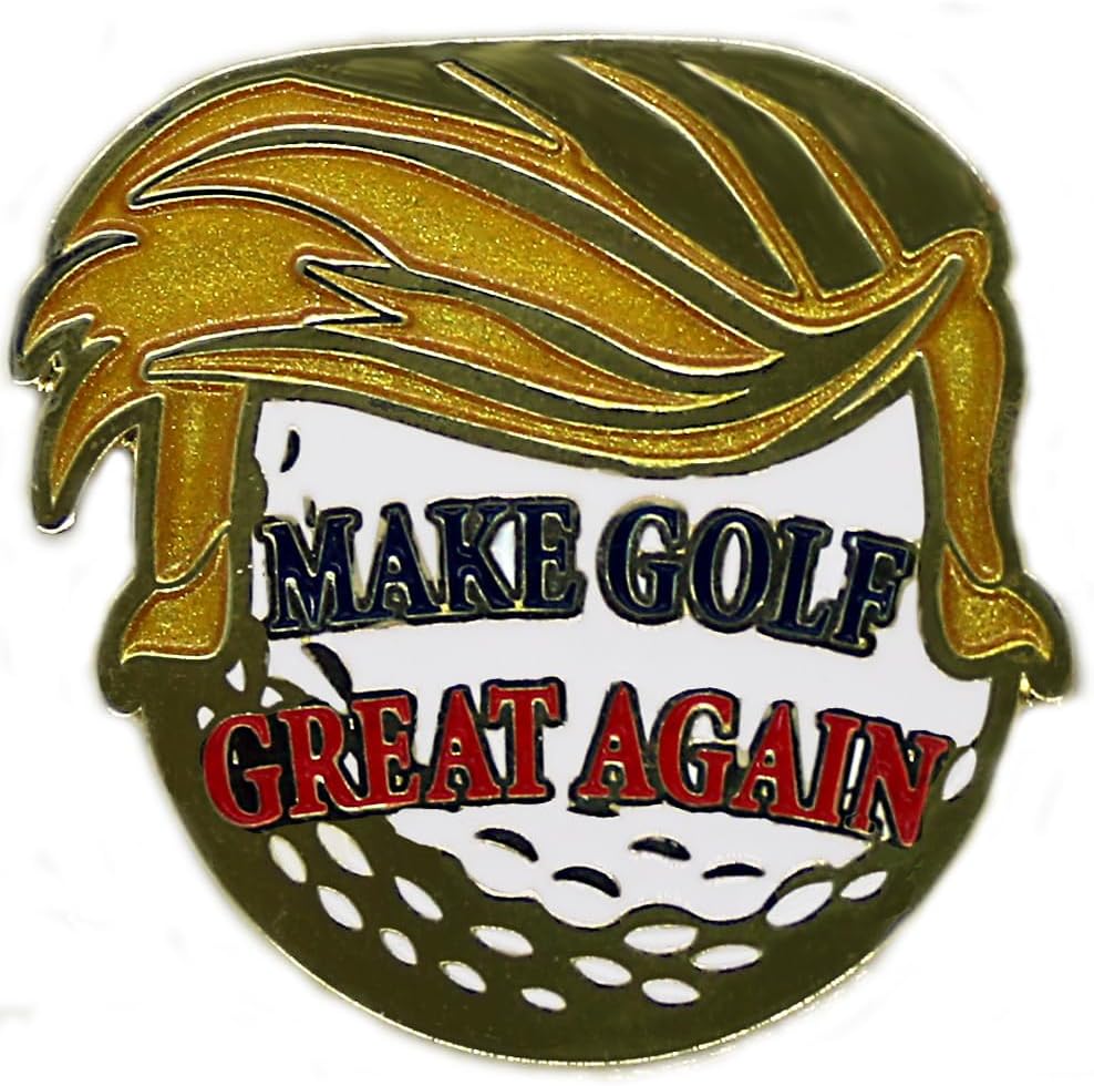 Make Golf Great Again Shaped Golf Ball Marker with USA Flag Magnetic Hat Clip - Patriotic, Fun Gold-Plated Golf Accessory for Avid Golfers