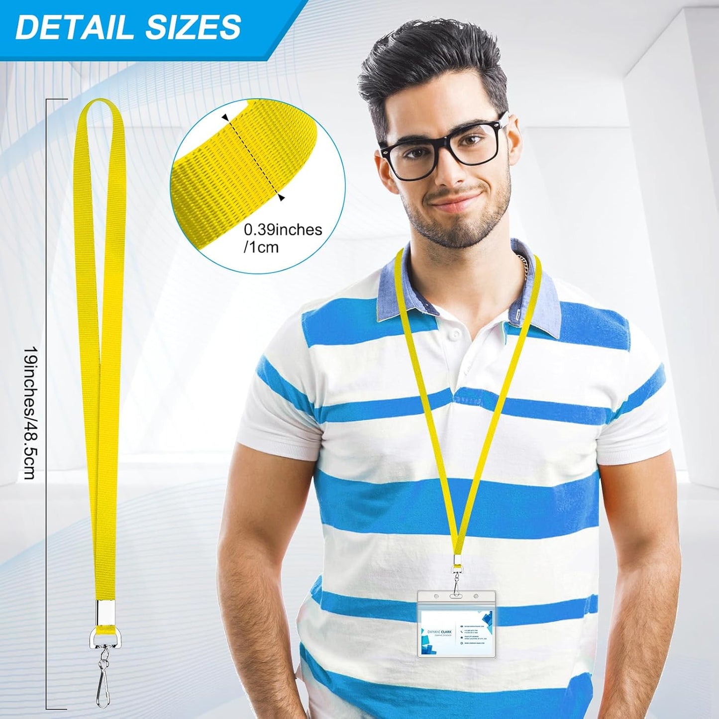 50 Pack Yellow Lanyards for ID Badge Holder - Durable Flat Lanyards with Swivel Hook and Badge Clip