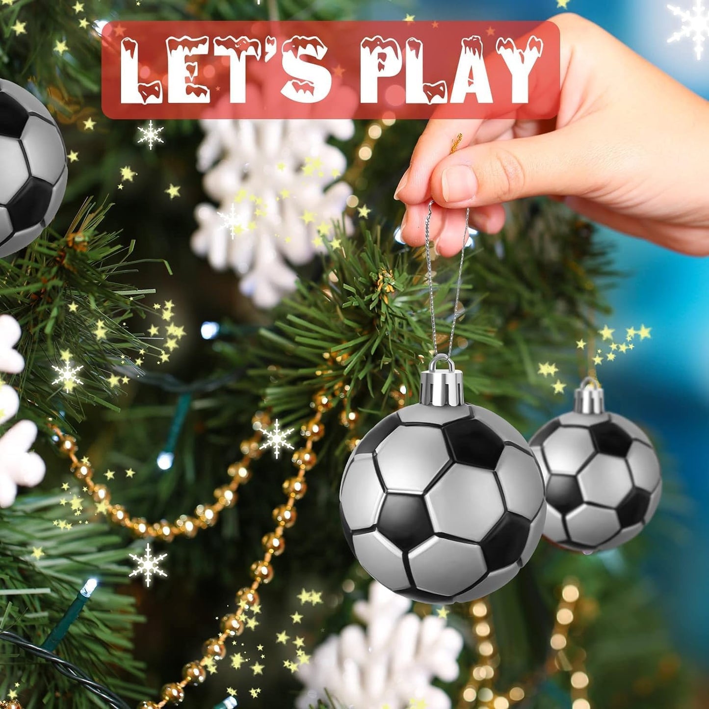 Leitee 18 Pcs Christmas Plastic Soccer Ball 2.36 Inch Xmas Tree Ornaments with Hanging Loop Sports Theme Decorative Hanging Ornaments for Holiday Party Christmas Tree Home