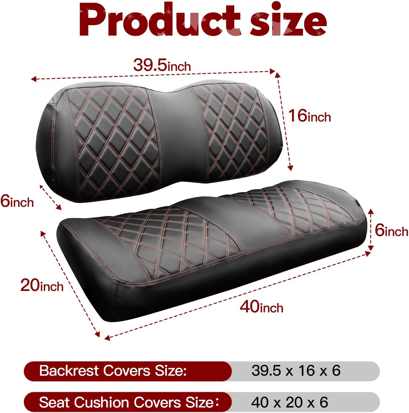 NOKINS Golf Cart Seat Covers Fit Club Car Precedent/Tempo/Onward Premium Front Seat Cushion, Golf Cart Vinyl Leather Diamond Seat Covers, Soft/Scratch-Resistant/No Stapler Needed