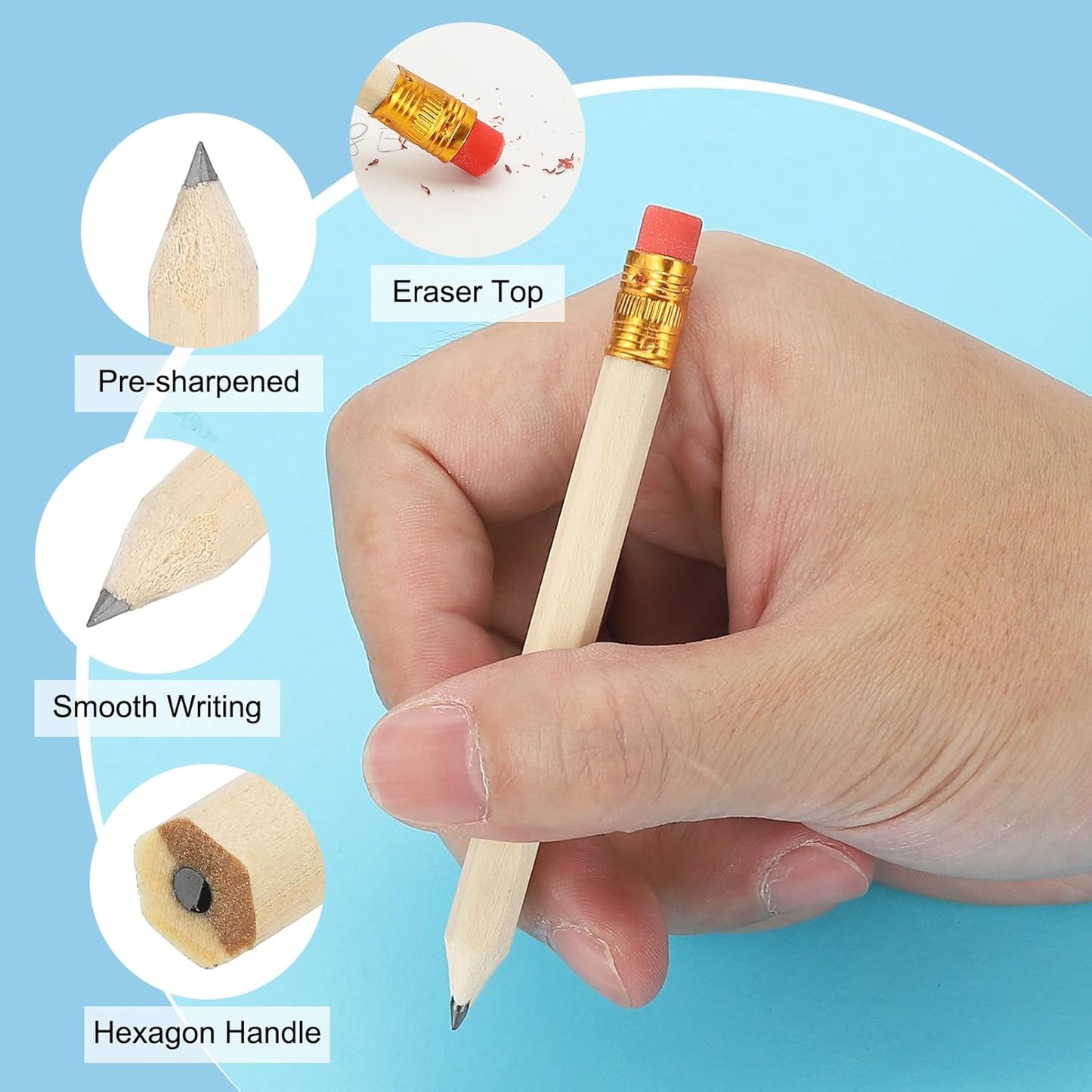 PATIKIL Half Golf Pencils Bulk, 24 Pack Pre-Sharpened Short Hexagon Wooden Pencils Mini HB Graphite Woodcase Pencil with White Eraser for Classroom Office Writing Supplies