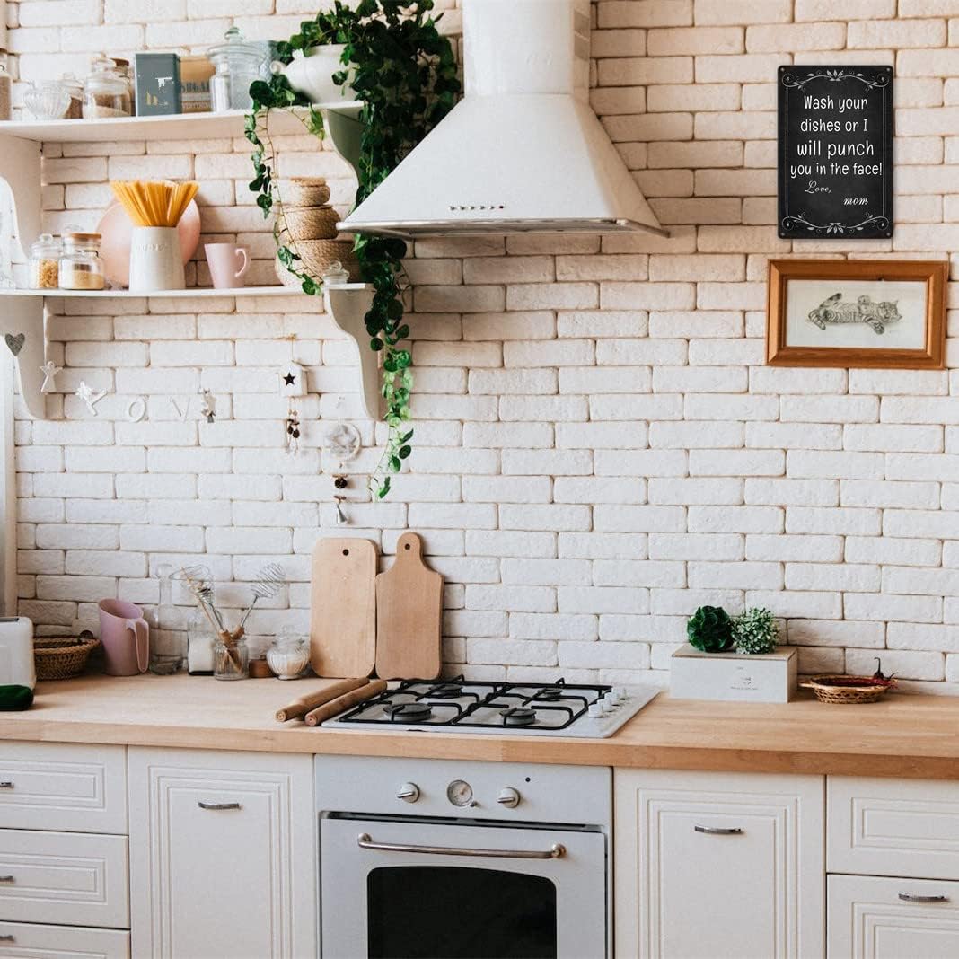 Kitchen Signs Wall Decor Funny Metal Tin Sign Kitchen Sets For Home Decorations Wash Your Dishes Or I Will Punch You In The Face Love Mom Coffee Bar Signs Decor House Rules Clean Your Dishes Sign