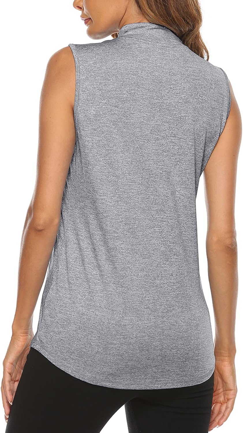 Koscacy Women's Sleeveless Golf Tennis Polo Shirts Zip Up Dry Fit Workout Tank Tops Athletic Shirt