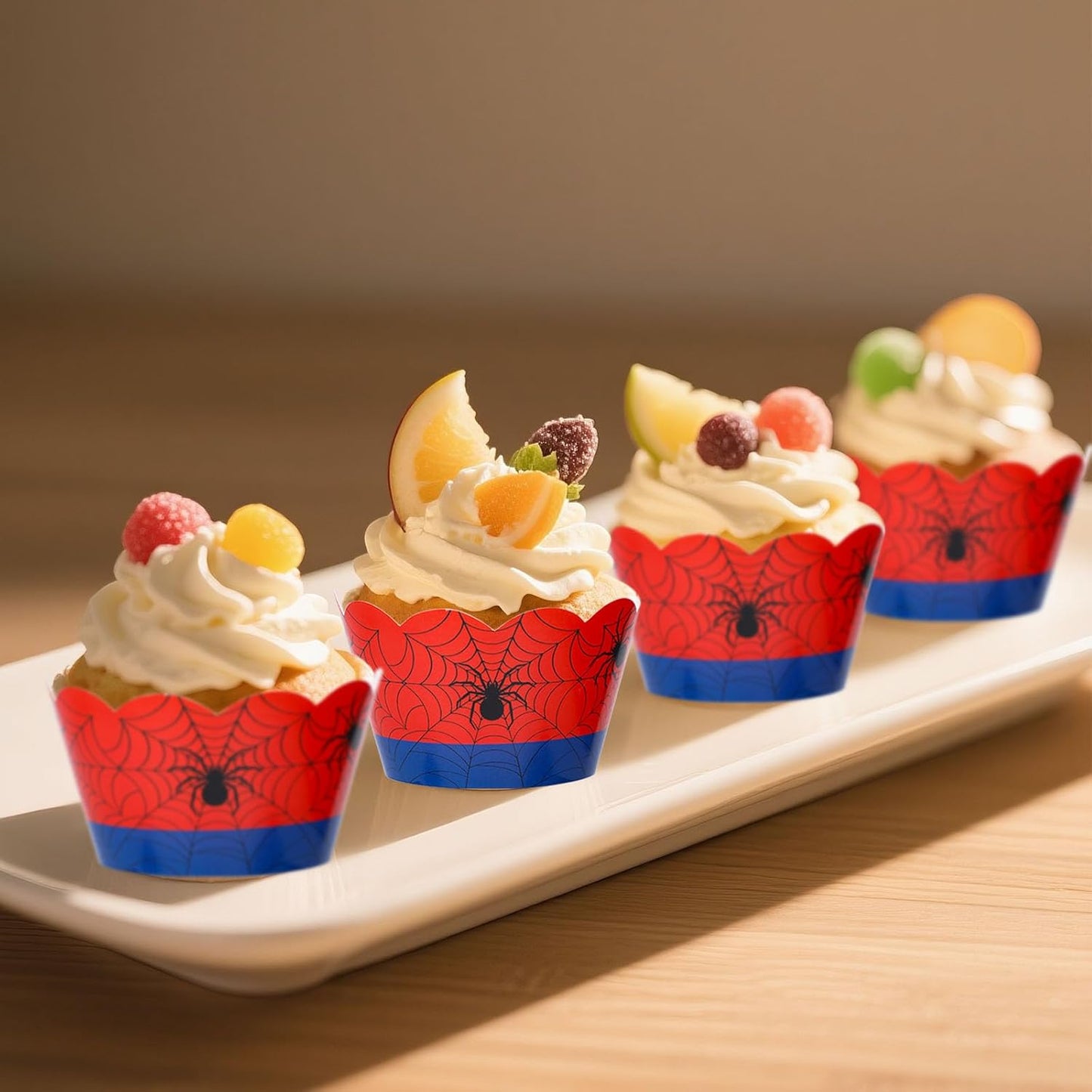 36pcs Spider Cupcake Wrappers, Spider Web Theme Cupcake Liners Paper Cups for Baking Muffin Cakes Ice Cream Dessert Decor Birthday Wedding Supplies (Red, Blue)