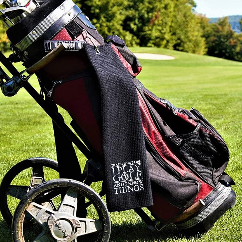 DYJYBMY 'That's What I Do' Golf Towel - Embroidered Black with Clip, Perfect for Golf Bags & Birthday Gifts for Golf Fans