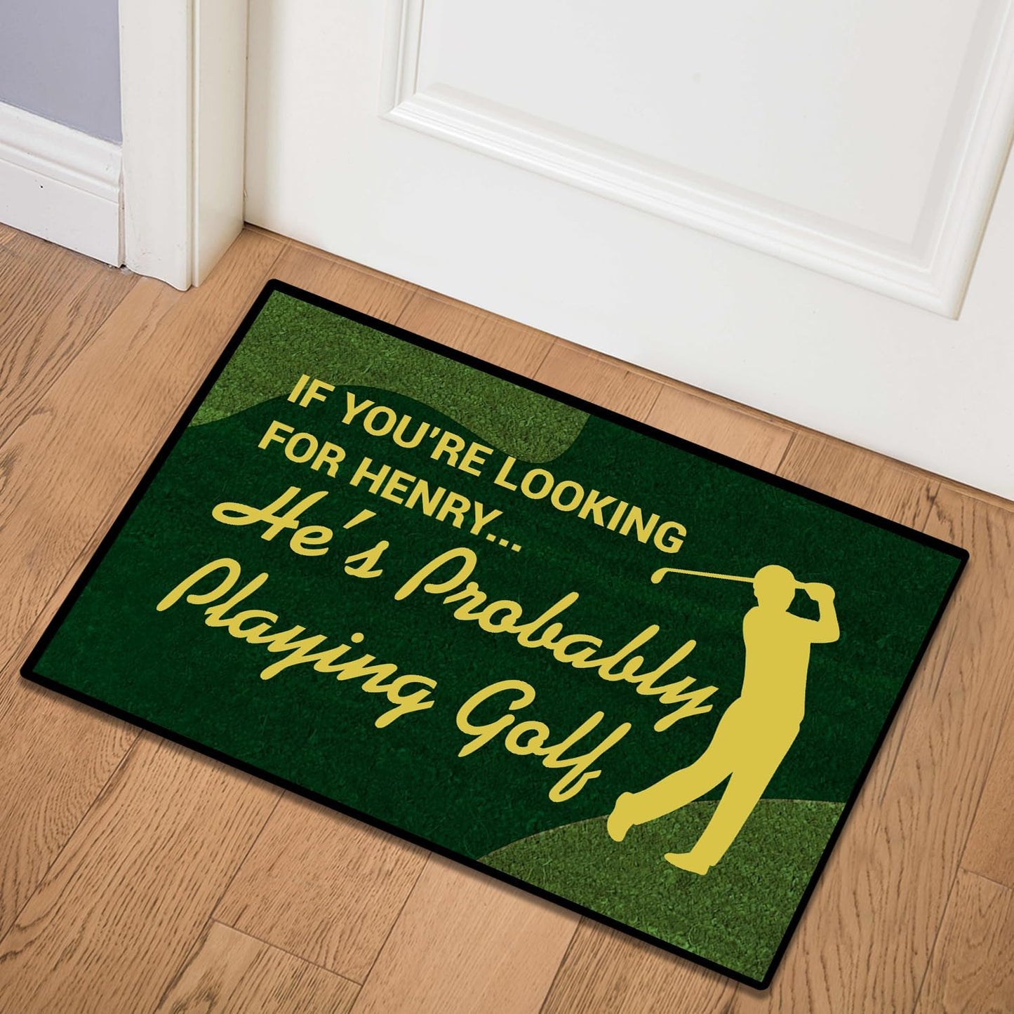 Personalized Funny Golf Non-Slip Doormat with Custom Name – Entry Rug Featuring Golf Silhouette and Humor Message for Porch, Garage, Clubhouse, or Front Door Outdoor Entrance Décor