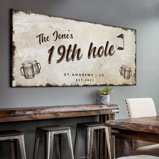TAILORED CANVASES Golf Art Decor - Personalized Vintage Golf Wall Art Sign for Man Cave, Bedroom, Basement, Home Bar and Custom Gift for Husband, Dad, Wedding & Anniversary - 19th Hole Sign, 48"x16"