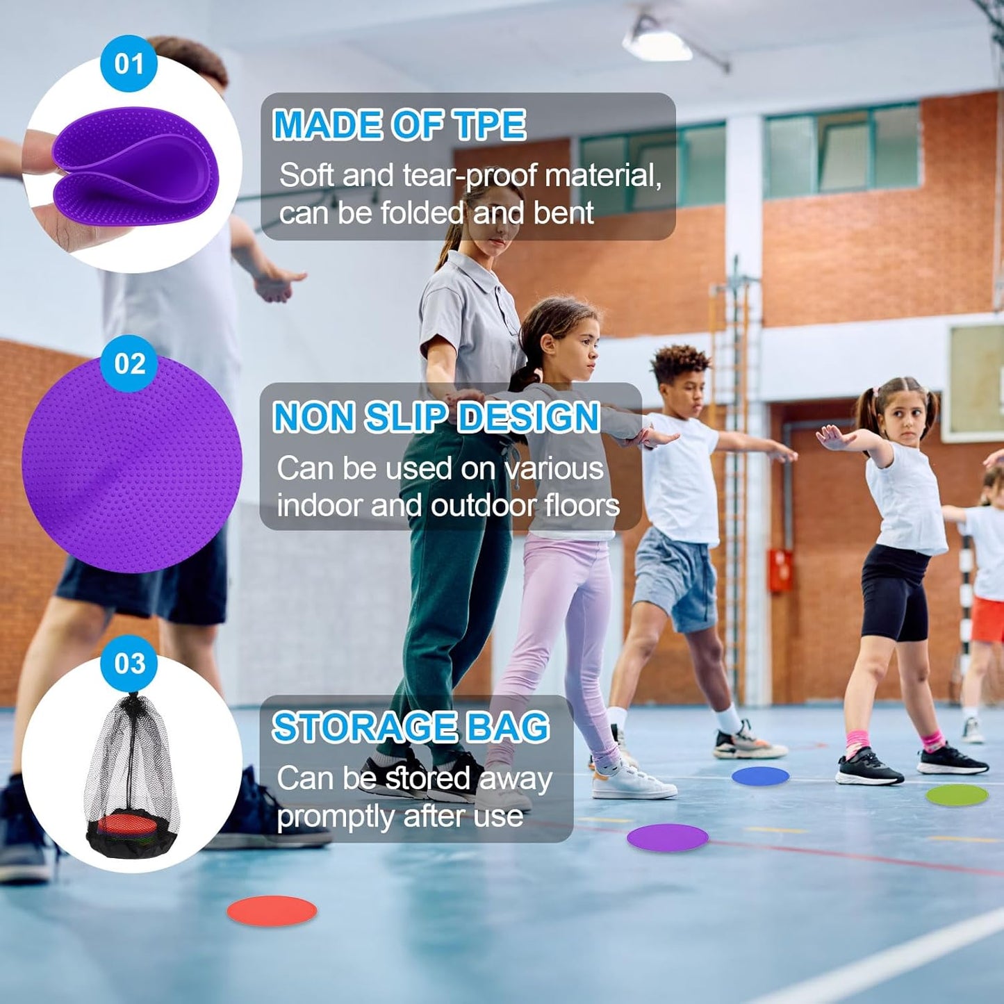 PATIKIL 4 Inch Poly Spot Markers, 12Pcs Non Slip Rubber Floor Dots with Storage Bag Flat Agility Cones for Sports Training Basketball Football