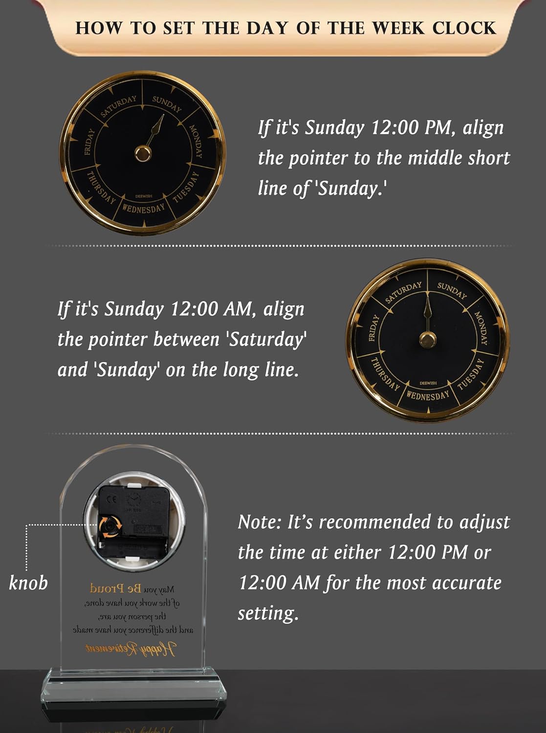 DEEWISH Retirement Gift for Women Men, Days of The Week Desk Clock, Happy Retirement Plaque Gifts for Coworkers Boss, Going Away Gift for Retired Friends, Farewell Presents for Teacher Doctor Nurses