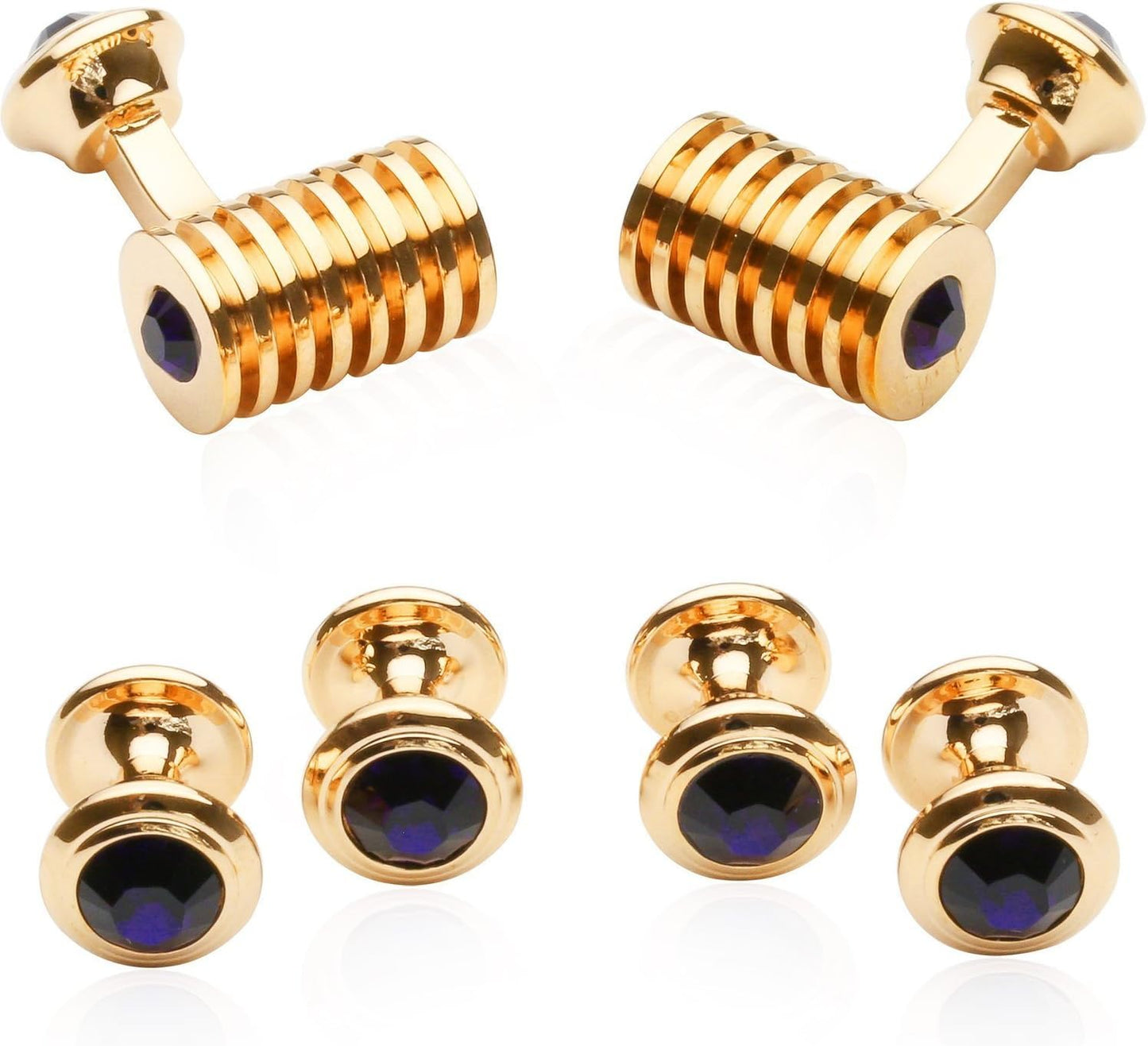 Cuff-Daddy Men's Rose Gold Blue Crystal Cufflinks and Studs Tuxedo Shirt Formal Set with Jewelry Presentation Box Storage Travel Special Occasions