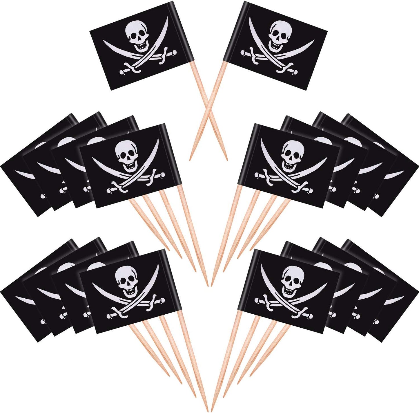 100 Pieces Pirate Cocktail Toothpicks Flags Cake Toppers for Food, Appetizer, Cocktail, Cupcake Decoration for Kids Halloween Birthday Party Decorations (100)