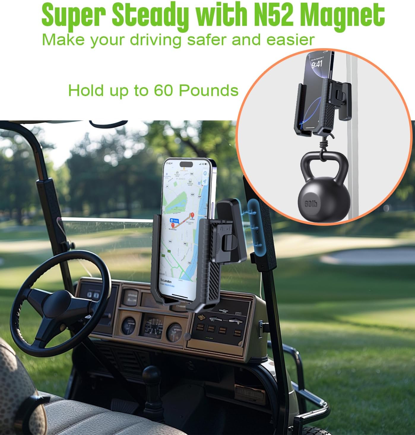 Upgraded Magnetic Golf Cart Phone Holder Golf Cart Accessories Compatible with EZGO/Yamaha/Club, Golf Cart Phone Mount Accessories for iPhone/Galaxy/Google Pixel All Smartphones