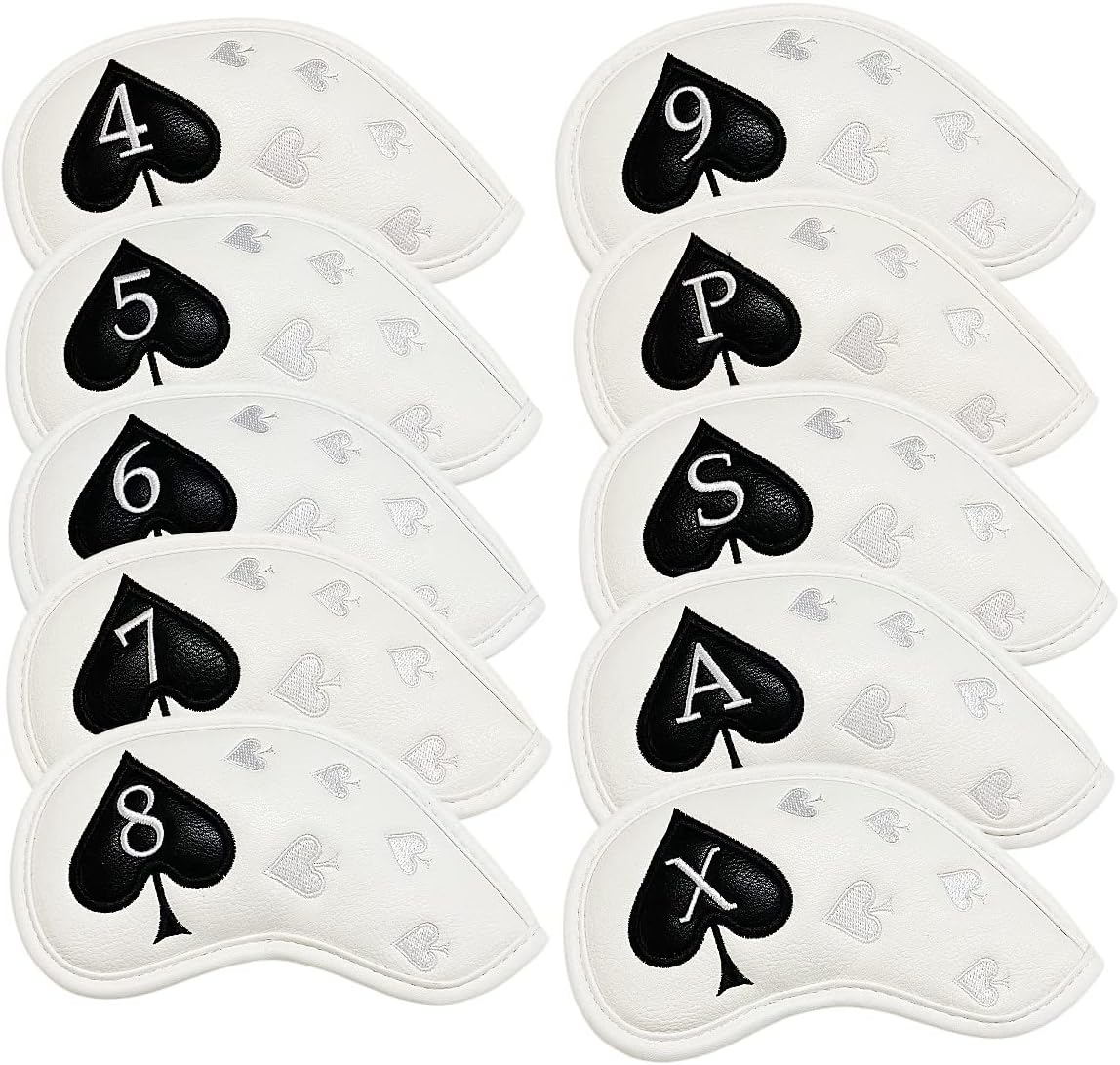 Golf Iron Head Covers 10 Pack #4-9 Pw, Sw, Aw, Xw Iron Covers Headcovers, White Synthetic Leather Golf Club Protector Designed to Fits All Golf Iron Clubs Titleist Callaway Ping Taylormade