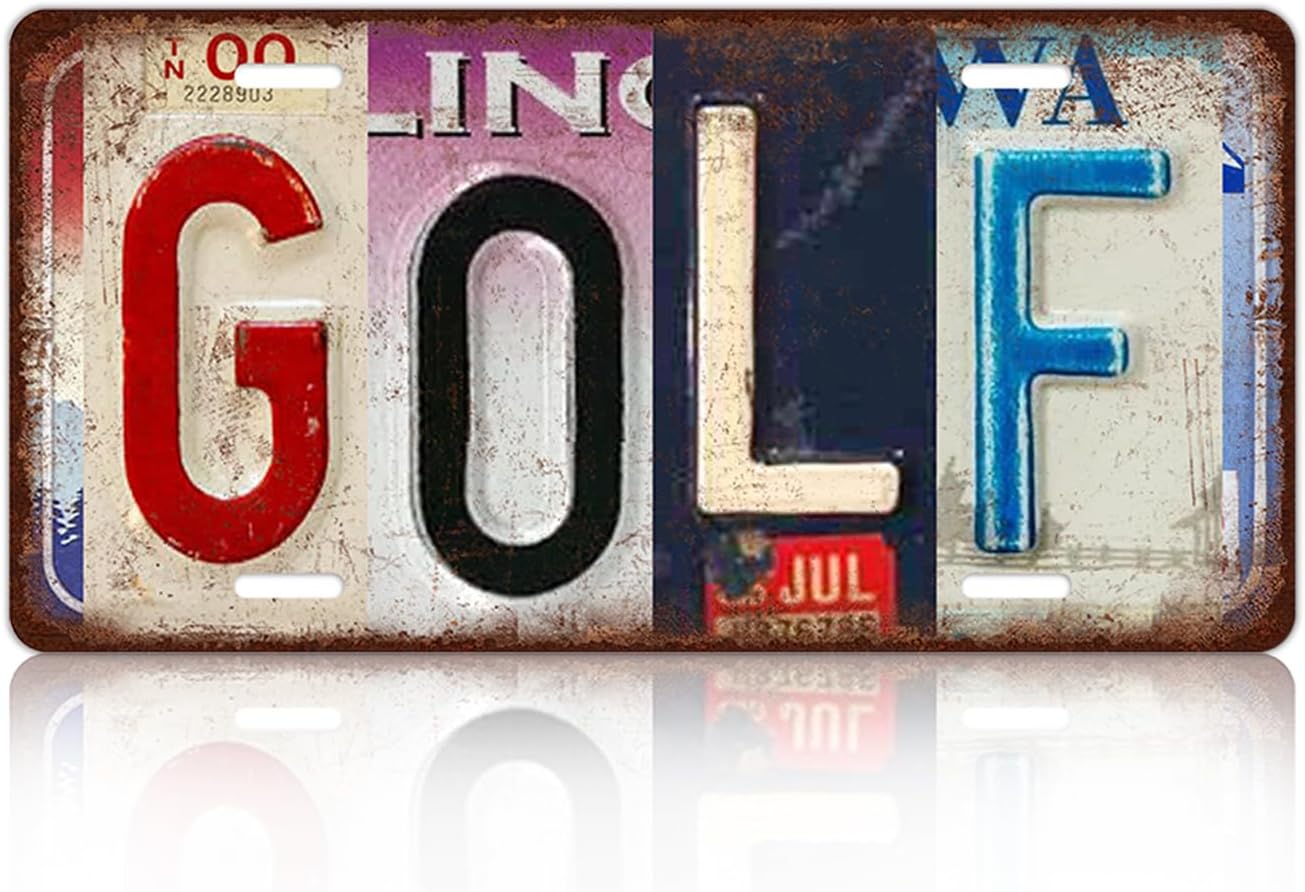 Vintage Sport Metal Tin Sign Golf License Plate Wall Decor for Home Cafe Bar Pub 12 x 6 Inches
