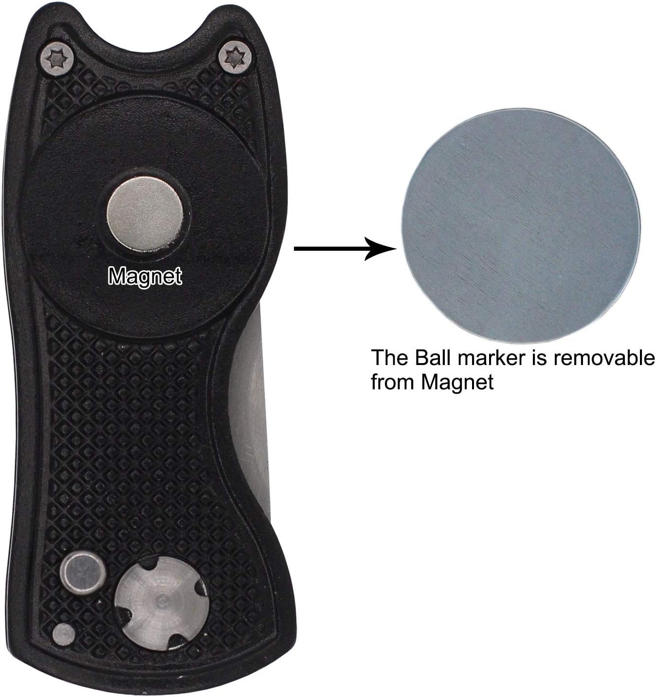 Golf Divot Repair Tool with Magnetic Ball Marker, Metal and Foldable Design