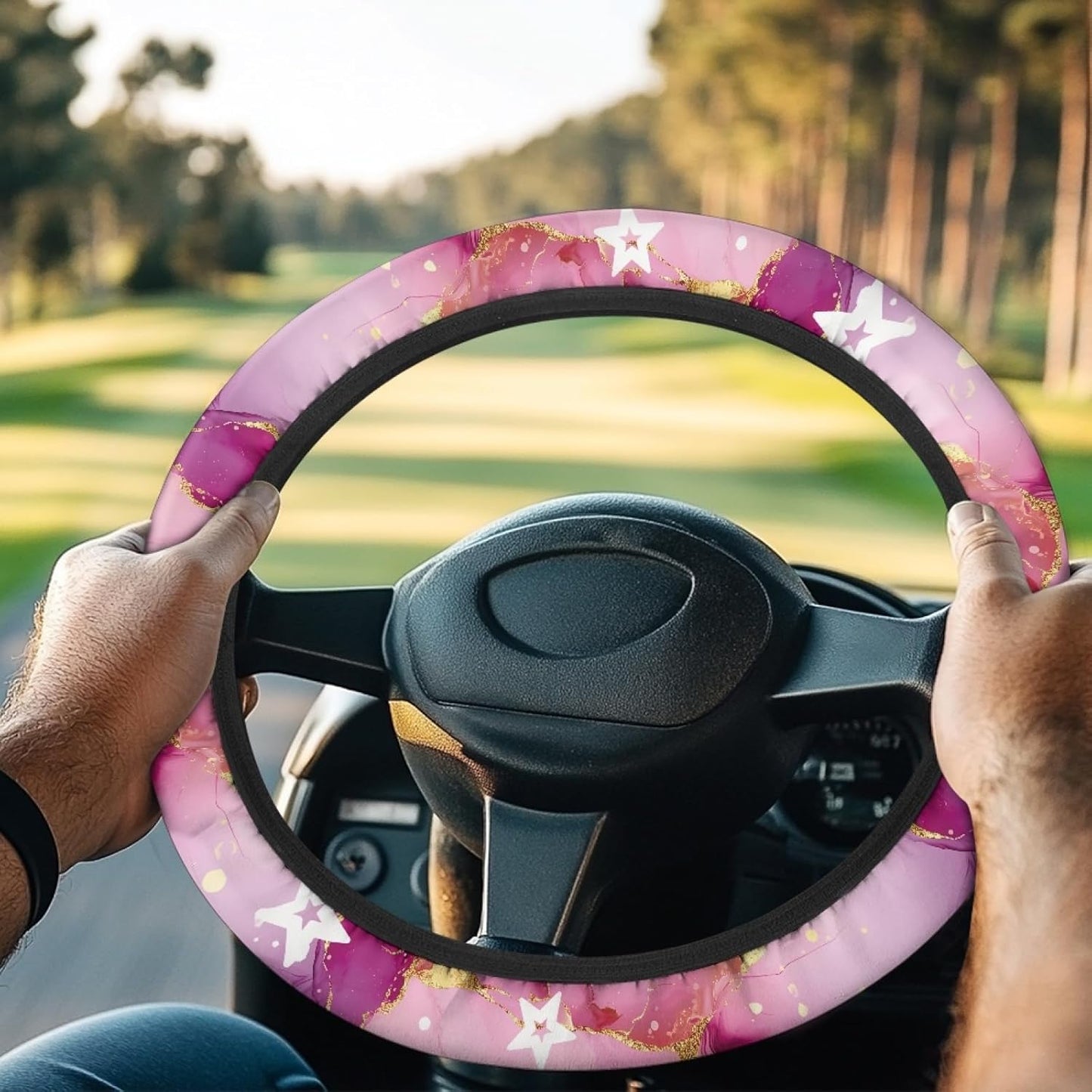 Pink Marble Print Golf Cart Steering Wheel Cover 13 Inch - 14 Inch Golf Cart Steering Wheel Covers Star Club Car Accessories for Women