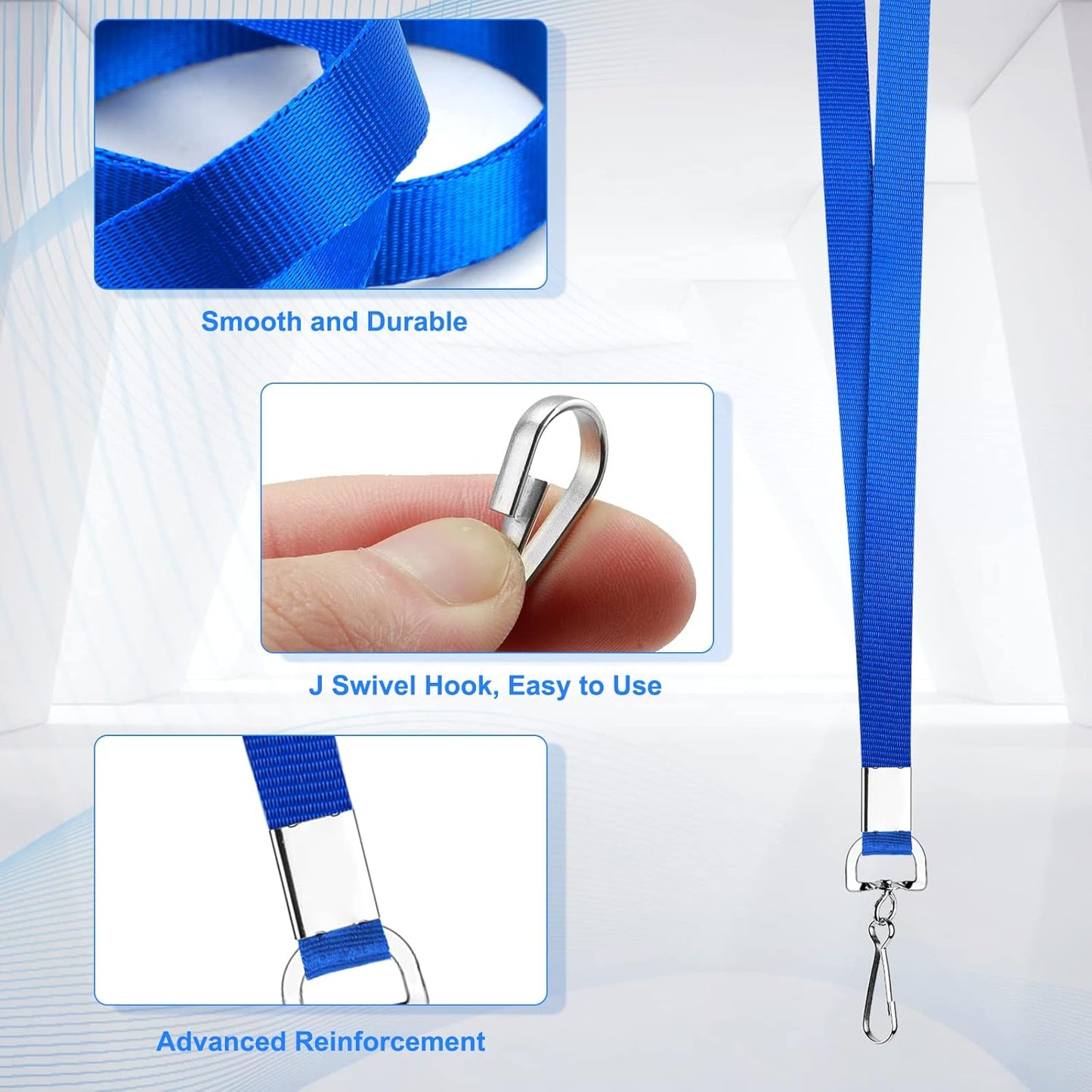 50 Pack BlueLanyard Bulk Lanyard for id Badge Holder Durable Flat Lanyard with Swivel Hook and Badge Clip